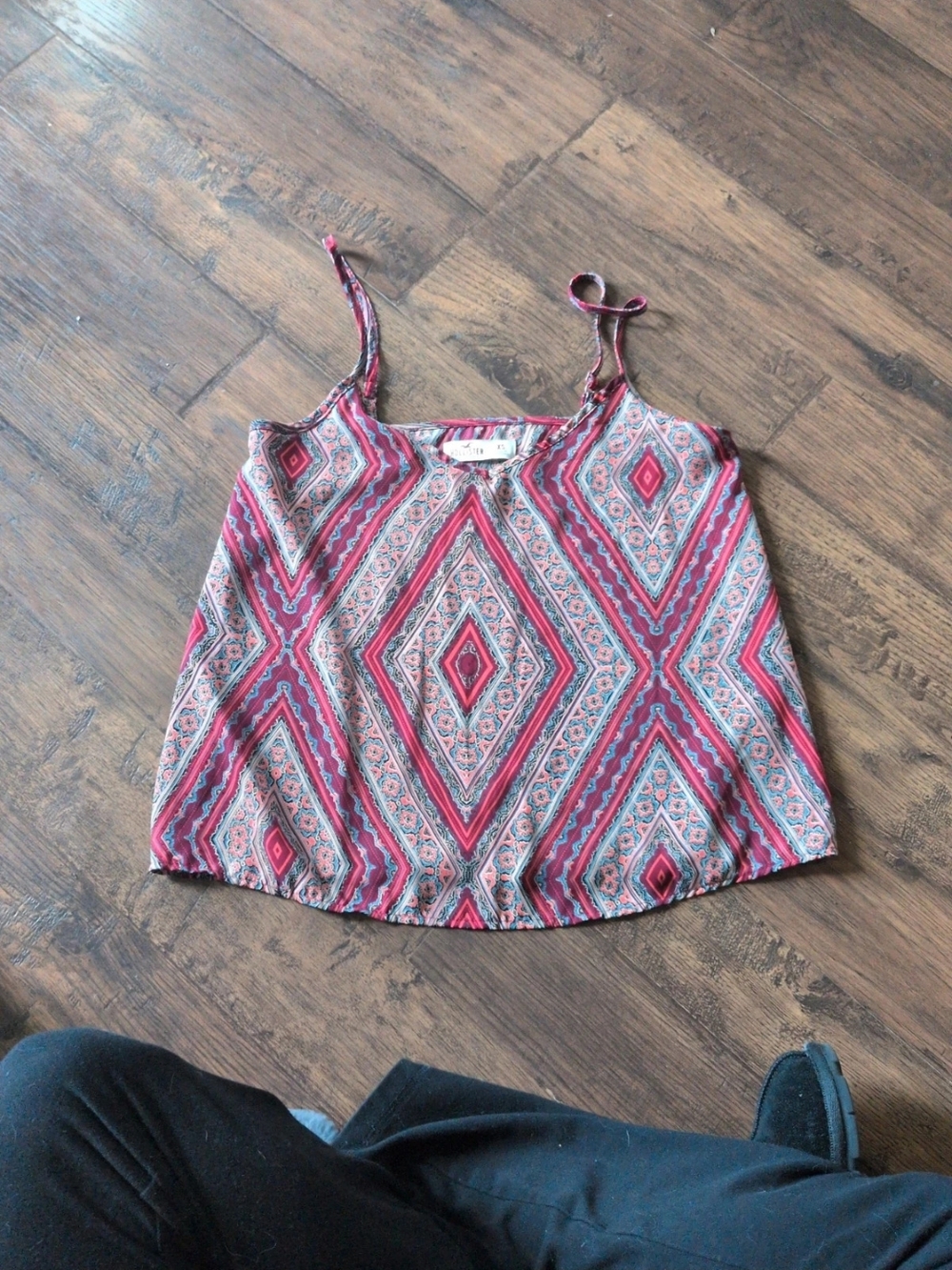 Women’s Red Patterned Spaghetti Strap Tank Top